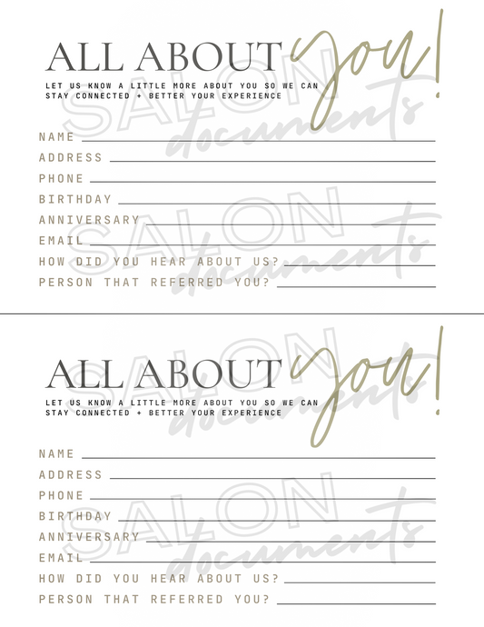 Naturalist Vibe: Client All About You Form