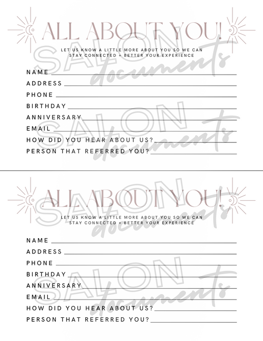 Bohemian Vibe: Client All About You Form