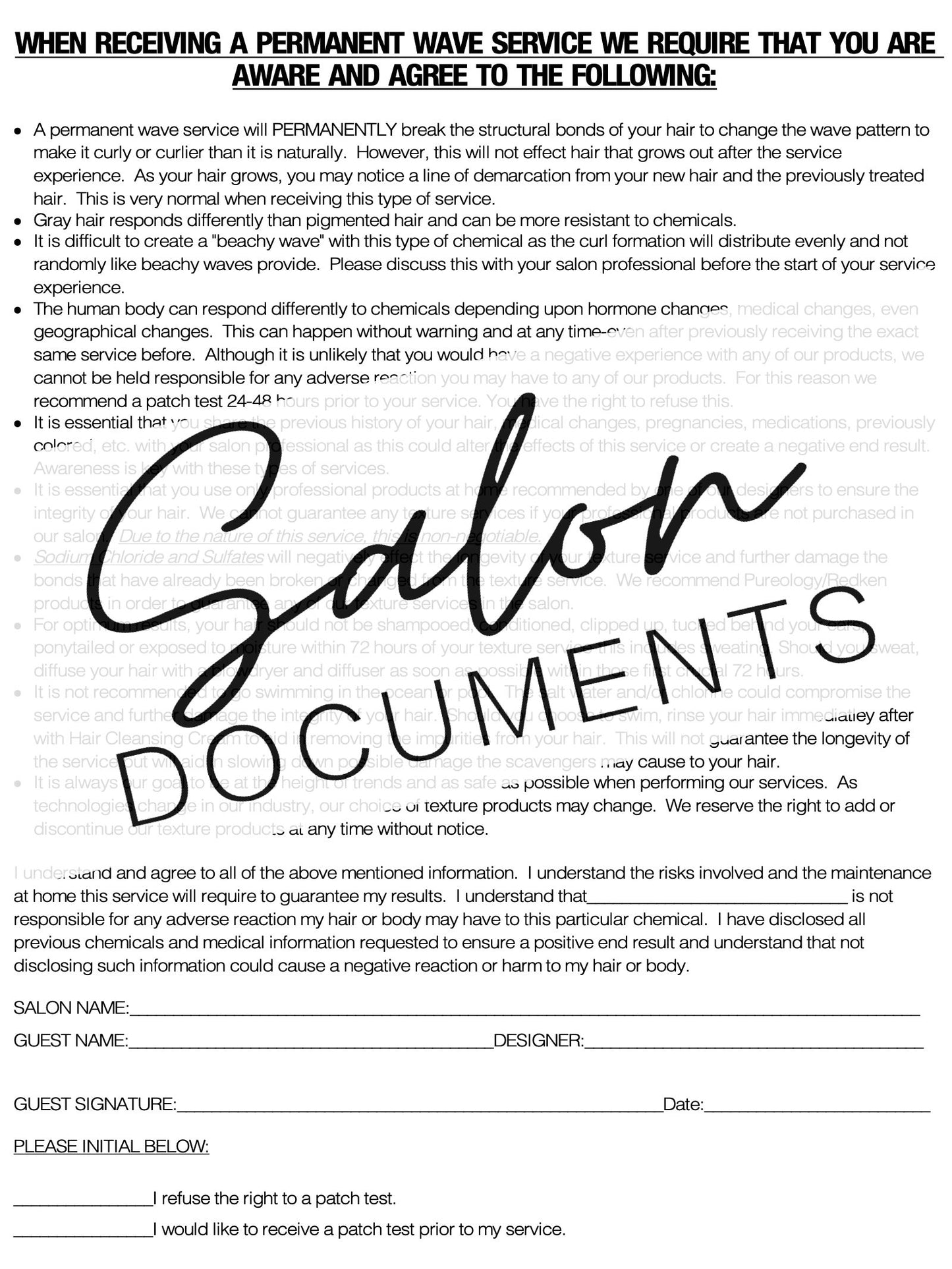 Permanent Wave Release Form