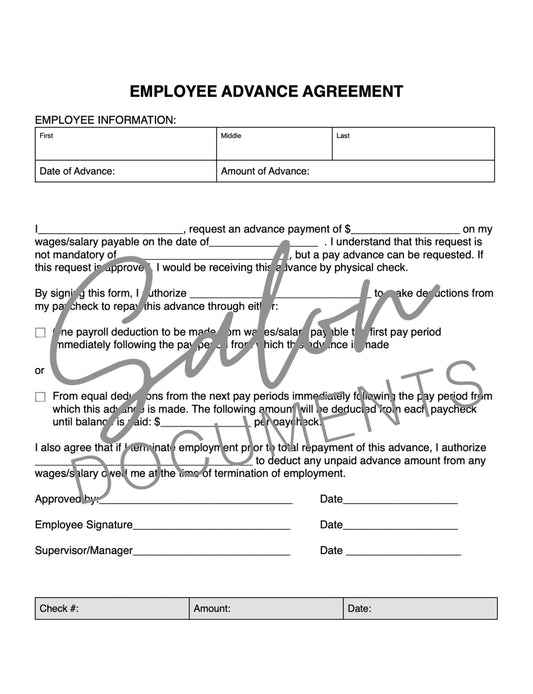 Employee Pay Advance Agreement