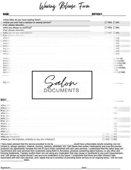 Wax Release Form