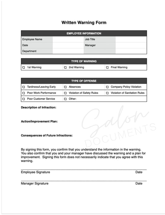 Written Warning Form